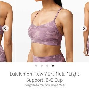 Lululemon Flow Y Bra Nulu Light Support, B/C Cup
Incognito Camo Pink Taupe Multi
